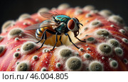 Fly on a rotten apple with mold. Стоковое AI-изображение, AI-художник Виктория Кольцова / Фотобанк Лори