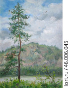 Lonely pine tree, oil painting. Стоковое фото, фотограф Aleksandra Serova / Фотобанк Лори
