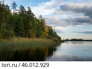 Lake Ladoga near the village Lumivaara on a sunny autumn day, Ladoga skerries, Lakhdenpokhya, Republic of Karelia, Russia. Стоковое фото, фотограф Ula Ulachka / Фотобанк Лори