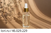 Natural oil cosmetics on neutral background. Dropper glass Bottle Mock-Up. Oily cosmetic pipette. Face and body treatment, spa concept. Mineral organic oil. Flat lay with beauty products. Blank bottle. Стоковое AI-видео, аниматор Марина Демидюк / Фотобанк Лори
