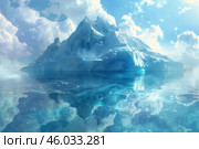 Giant iceberg floating in the arctic ocean reflecting on calm water. Стоковое AI-изображение, AI-художник Иван Рябоконь / Фотобанк Лори