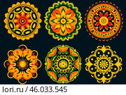 Set of colorful rangoli representing indian culture and tradition. Стоковое AI-изображение, AI-художник Иван Рябоконь / Фотобанк Лори
