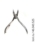 A pair of stainless steel nail clippers for manicure and a pedicure isolated on a white background. Стоковое фото, фотограф Елена  Попкова / Фотобанк Лори
