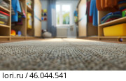Cozy children's room with carpeted floor and colorful wardrobe. Стоковое AI-изображение, AI-художник Zakharova Natasha / Фотобанк Лори