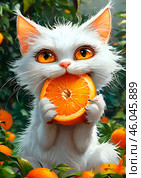 Котик с апельсином. Стоковое AI-изображение, AI-художник Art_Fomin / Фотобанк Лори