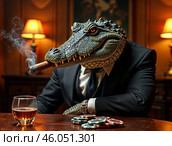Аллигатор-Мафия. Стоковое AI-изображение, AI-художник Дмитрий Давыдов / Фотобанк Лори