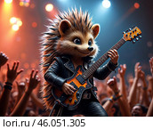 Еж-Рок-звезда. Стоковое AI-изображение, AI-художник Дмитрий Давыдов / Фотобанк Лори