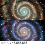 Vector blurred classic glowing starry cosmic spiral galaxy. Wide space poster. Universe nebulae. Smooth turbid grid. Стоковая иллюстрация, иллюстратор GAlexS / Фотобанк Лори