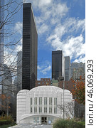 St. Nicholas Greek Orthodox Church, church and shrine in World Trade Center against backdrop of skyscrapers in Lower Manhattan, New York City. It was consecrated on July 4, 2022. Редакционное фото, фотограф Валерия Попова / Фотобанк Лори
