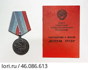 Медаль ветеран труда удостоверение к медали "Ветеран труда" Medal veteran of labor certificate for the medal. Редакционное фото, фотограф Константин Козлов / Фотобанк Лори
