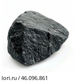 Black andesite igneous volcanic rock specimen on white background. Стоковое AI-изображение, AI-художник Иван Рябоконь / Фотобанк Лори