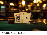Карты для покера, алкоголь, казино. Стоковое AI-изображение, AI-художник Наталья Игумнова / Фотобанк Лори