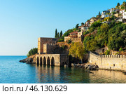 Landscape of an ancient shipyard near the Kyzyl Kule tower in Alanya, Antalya region, Turkey at sunrise (2021 год). Редакционное фото, фотограф Светлана Султанаева / Фотобанк Лори
