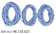 Двухцветный скрученный кроссировочный провод на белом фоне. Multicolor telecommunication network cables isolated on white. Стоковое фото, фотограф Татьяна Д / Фотобанк Лори