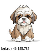 Lhasa apso miniature small dog puppy in cartoon style on white background. Стоковое AI-изображение, AI-художник Наталья Симакова / Фотобанк Лори