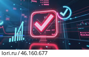 Red check mark is lit up in a blue background. Стоковое AI-видео, аниматор Sergey Grishin / Фотобанк Лори