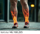 воспаление сустава, больные вены, перелом кости, женщина, страдающая остеоартритом, травма ноги. Стоковое AI-изображение, AI-художник Руслан Лесков / Фотобанк Лори