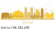 Bristol UK City Skyline Silhouette with golden Buildings Isolated on White. Bristol England Cityscape with Landmarks. Business Travel and Tourism Concept with Historic Architecture. Стоковая иллюстрация, иллюстратор Игорь Сорокин / Фотобанк Лори