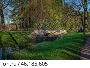 Pudostsky Bridge over the Lebyazhye Ponds in the Catherine Park of Tsarskoye Selo on a sunny spring day, Pushkin, St. Petersburg, Russia. Стоковое фото, фотограф Ula Ulachka / Фотобанк Лори