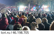 Sremska Mitrovica, Serbia 15.02.2025: Speech by Aleksandar Vucic, Serbian statesman and politician, President of the Republic of Serbia. Supporters gathered at rally, waving flags and chanting slogans (2017 год). Редакционное видео, видеограф Юлия Петровская / Фотобанк Лори