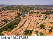 View from drone of french commune Limoux. Стоковое фото, фотограф Яков Филимонов / Фотобанк Лори