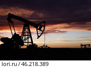 Республика Татарстан. Нефтяной станок-качалка на закате. Стоковое фото, фотограф Егор Алеев / ТАСС / Фотобанк Лори
