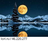 Bright disk of the moon, full moon. Night landscape. Стоковое AI-изображение, AI-художник Сергей Елизарьев / Фотобанк Лори
