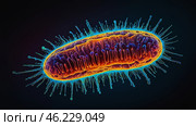 one bacteriao of Mycoplasma pheumoniama. Microscopic View Reveals Vibrant Details of a Bacterium in Captivating Color at the Cellular Scale. Стоковое AI-изображение, AI-художник Оксана Медведева / Фотобанк Лори