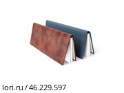 Two leather cover diaries isolated on white background. Стоковое фото, фотограф Елена  Попкова / Фотобанк Лори
