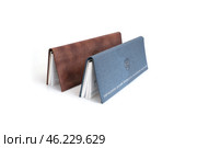 Two leather cover diaries isolated on white background. Inscription in Russian "Directorate of the President of the Russian Federation" Стоковое фото, фотограф Елена  Попкова / Фотобанк Лори