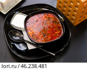 National dish of Russian cuisine is Solyanka soup. Стоковое фото, фотограф Яков Филимонов / Фотобанк Лори