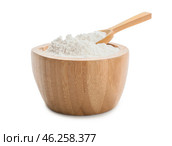 Bowl with rice flour on white background. Стоковое фото, фотограф Pixel_shot / Фотобанк Лори