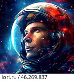 Иллюстрация портрета космонавта. Стоковое AI-изображение, AI-художник ольга скальская / Фотобанк Лори