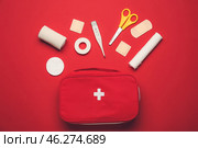 First aid kit on color background. Стоковое фото, фотограф Pixel_shot / Фотобанк Лори