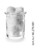 Container with soft cotton wool on white background. Стоковое фото, фотограф Pixel_shot / Фотобанк Лори