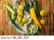 Composition with fresh zucchinis on wooden table. Стоковое фото, фотограф Pixel_shot / Фотобанк Лори