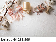 Composition with items for scrapbooking on light background. Стоковое фото, фотограф Pixel_shot / Фотобанк Лори