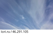 Clouds with blue light blue sky in horizon. No birds and free of defects. Cloudscape nature background texture. Time lapse. Стоковое видео, видеограф Наталия Попова / Фотобанк Лори