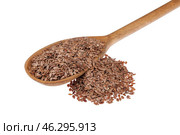 Wooden spoon with flax seeds. Стоковое фото, фотограф Александр Собко / Фотобанк Лори