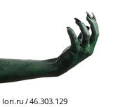 Halloween green witch's or zombie's hand isolated on white. Стоковое фото, фотограф Pixel_shot / Фотобанк Лори