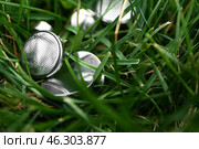 Lithium button cell batteries on green grass outdoors, closeup. Стоковое фото, фотограф Pixel_shot / Фотобанк Лори