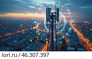 Tower with a blue circle around it with many lines and dots. Стоковое AI-видео, аниматор Sergey Grishin / Фотобанк Лори
