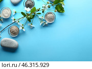 Cosmetic clays in bowls on color background. Стоковое фото, фотограф Pixel_shot / Фотобанк Лори