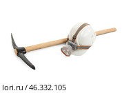 Miner's hat with pick axe on white background. Стоковое фото, фотограф Pixel_shot / Фотобанк Лори