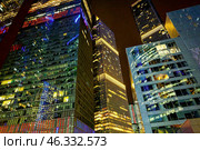 Бизнес-центр "Москва-Сити". Ночной вид (2024 год). Стоковое фото, фотограф Александр Тараканов / Фотобанк Лори
