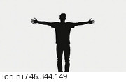 Welcoming Human Silhouette with Extended Arms Against Light Background. Стоковое AI-изображение, AI-художник Елена Высокова / Фотобанк Лори