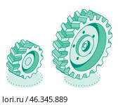Isometric tractor wheel. Big and small size. Icon isolated on white background. Heavy duty truck wheel. Outline style. Стоковая иллюстрация, иллюстратор Игорь Сорокин / Фотобанк Лори