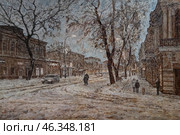 Улица Петровская города Таганрога зимой в сумерках. Стоковая иллюстрация, иллюстратор Оксана Багрянцева / Фотобанк Лори