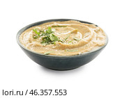 Bowl with fresh baba ghanoush on white background. Стоковое фото, фотограф Pixel_shot / Фотобанк Лори