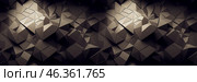 Dark abstract panoramic background. Modern futuristic mosaic pattern of various geometric shapes and polygons. Wide rough texture background with seamless pattern. Perfect for design. Generative AI. Стоковое AI-изображение, AI-художник Андрей Степанов / Фотобанк Лори